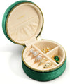 TAIMY Travel Jewelry Case, Small Round Velvet Travel Jewelry Box for Women Girls, Portable Tiny Jewelry Travel Organizer Boxes for Rings Earrings Necklaces Bracelets(Emerald Green)