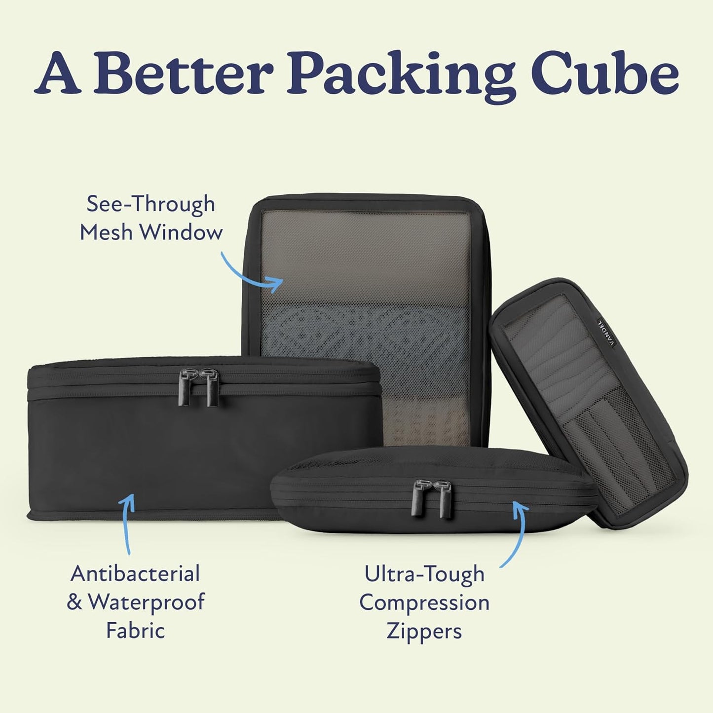 Vandel Space-Saving Compression Packing Cubes for Women, Men, Compressible Carry On Suit Case Organizer Luggage Packing Cubes for Travel Organizer Bags for Luggage and Backpacks, Suitcase Cube - Roamly
