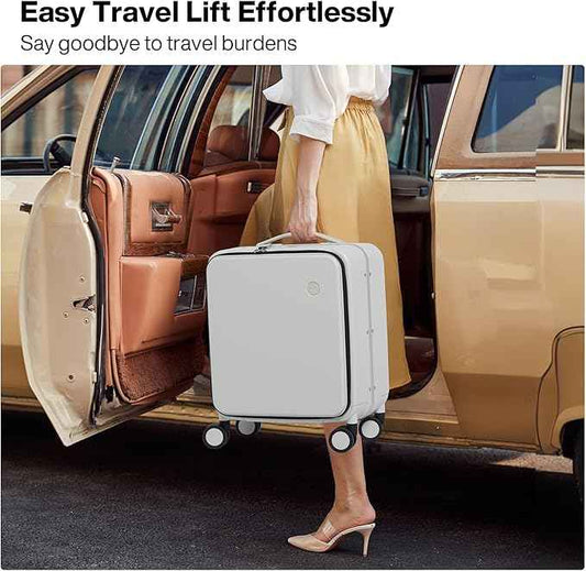 mixi 17x14x9 Carry On Luggage Underseat PC Hard Shell Suitcase Top Opening Aluminum Frame Travel Suitcases with Wheels, Smoke White