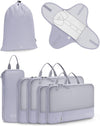 WANDF 7 Set Compression Packing Cubes for Travel, Shirt Folder for Wrinkle-Free, Suitcase Organizer Bags Set for Carry-On Checked Luggage Duffle Bag Women Men(Gray-blue)