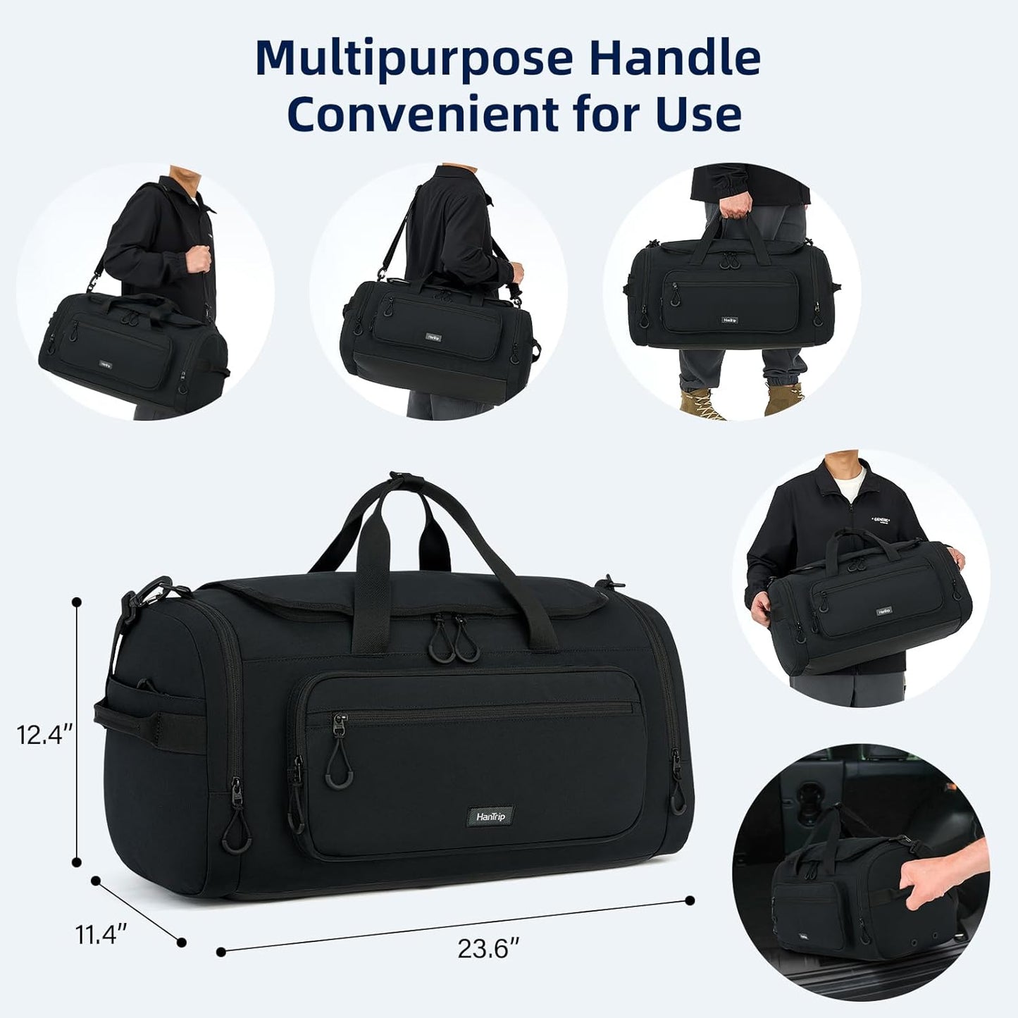 Large Travel Duffle Gym Bag with Shoe Compartment, Underseat Carry On Luggage Overnight Weekender Personal Item Workout Bags for Women Men (Black) - Roamly