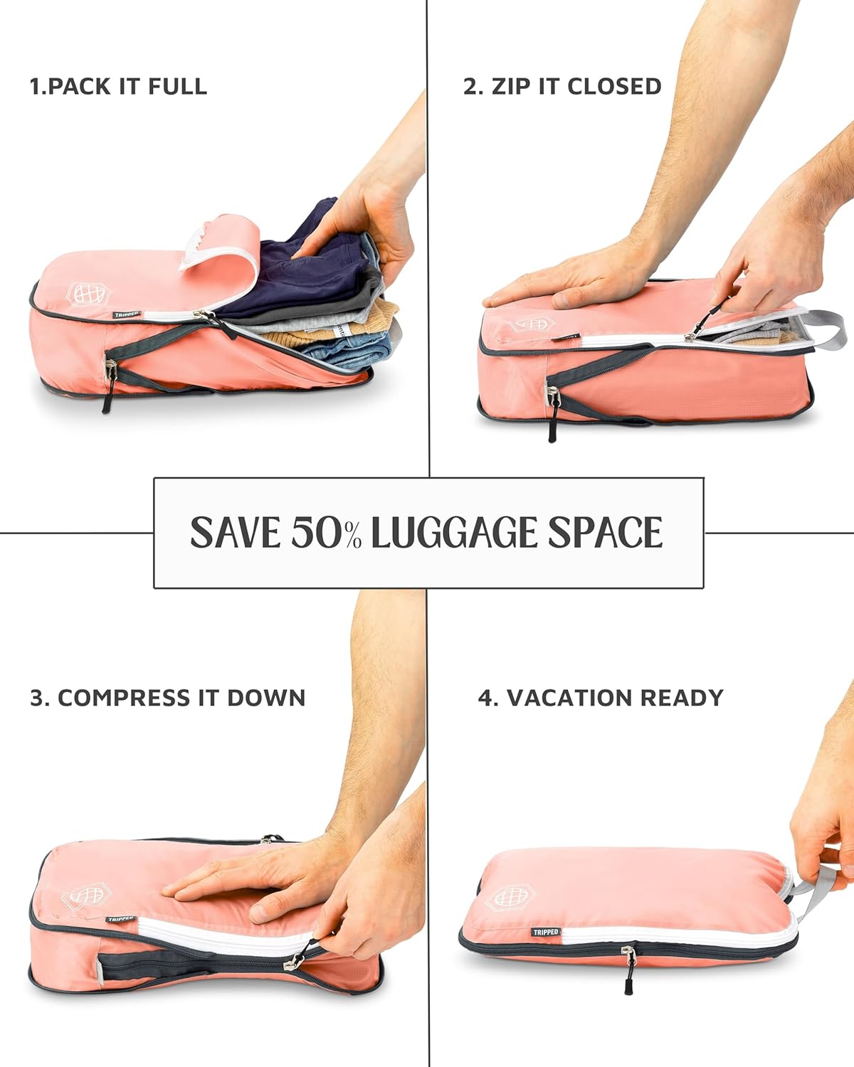 Large Compression Packing Cubes for Travel-Packing Cube Luggage Organizers 7 Piece Set for Checked Luggage-Ultralight, Expandable/Compression Bags by TRIPPED Travel Gear (Dusty Rose) - Roamly