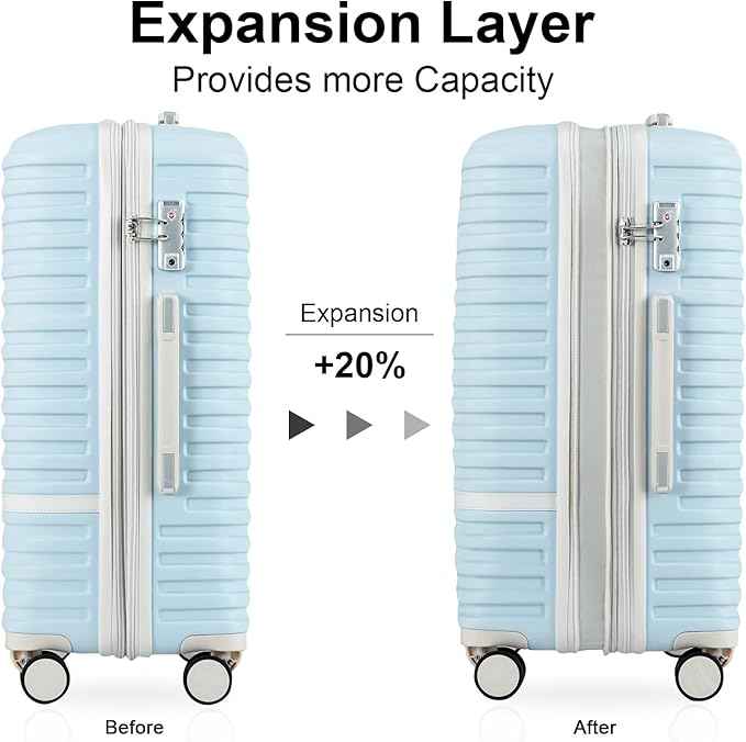 Joyway Luggage Set 3 Piece Suitcase Sets with Spinner Wheel,Hardside Expandable Travel Laggage with TSA Lock (13/20/24/28 Lightblue brown