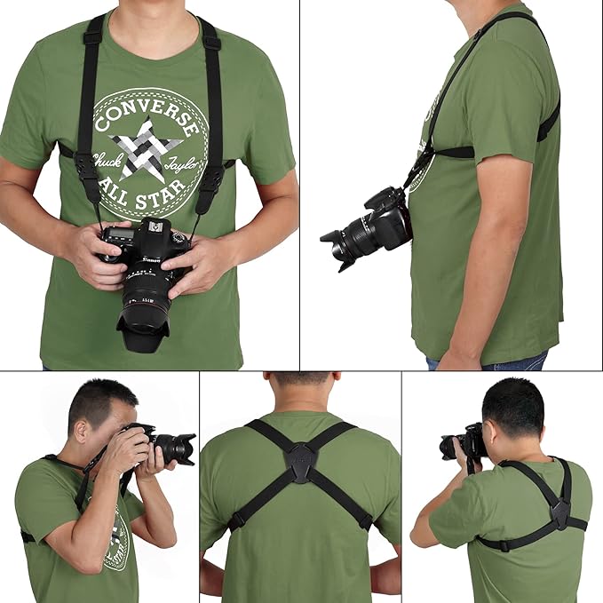 Vigorport Camera Harness Strap,Cross Shoulder Quick Release Straps for Binoculars, Rangefinders,Harness Strap Compatible with Canon, Nikon, Sony and DSLR SLR Cameras-Black
