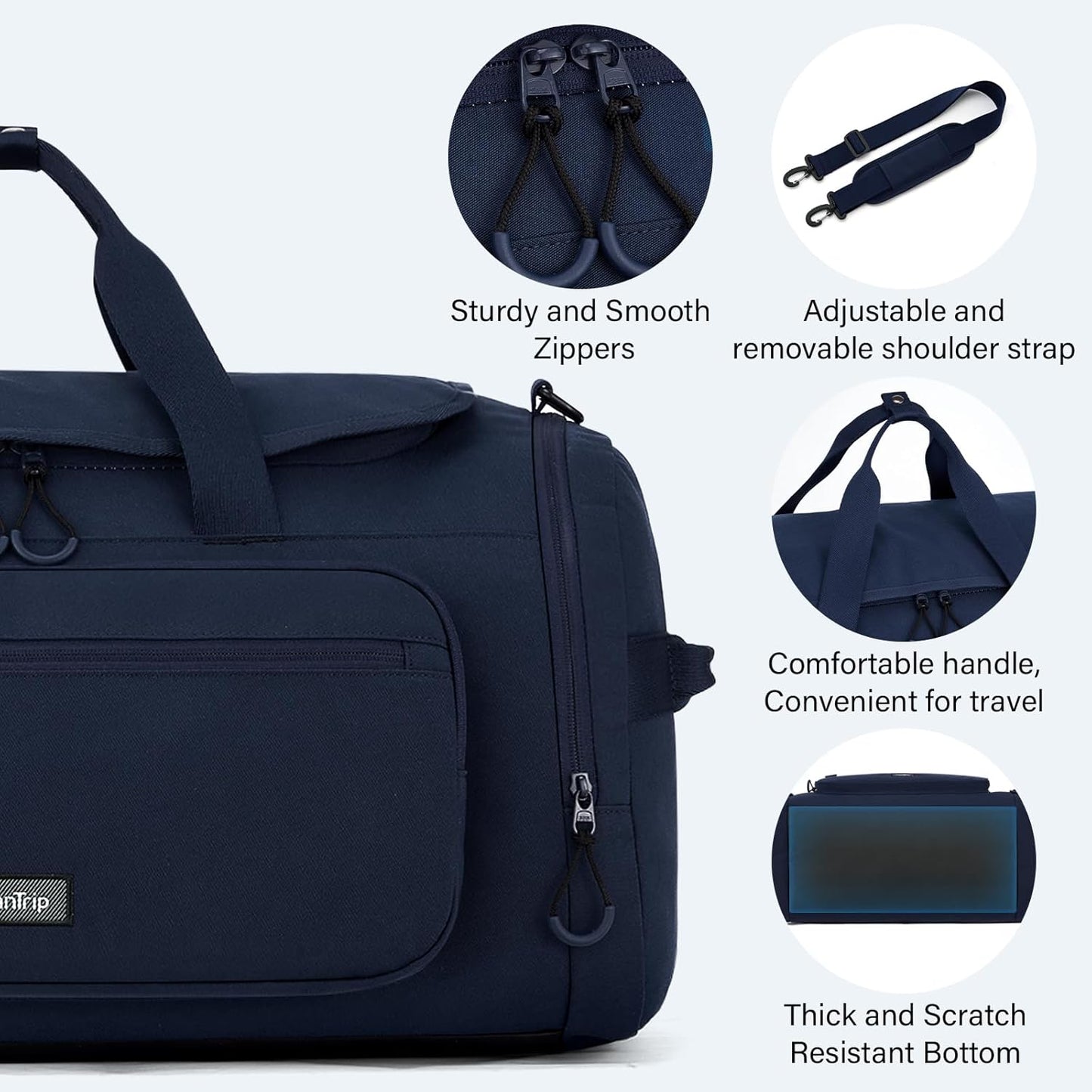 Large Travel Duffle Gym Bag with Shoe Compartment, Underseat Carry On Luggage Overnight Weekender Personal Item Workout Bags for Women Men (Navy Blue) - Roamly
