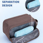 WANDF Toiletry Bag for Men Travel Toiletry Organizer Canvas and Leather Dopp Kit Water-Resistant Shaving Bag for Travel Accessories (Brown, Large) - Roamly