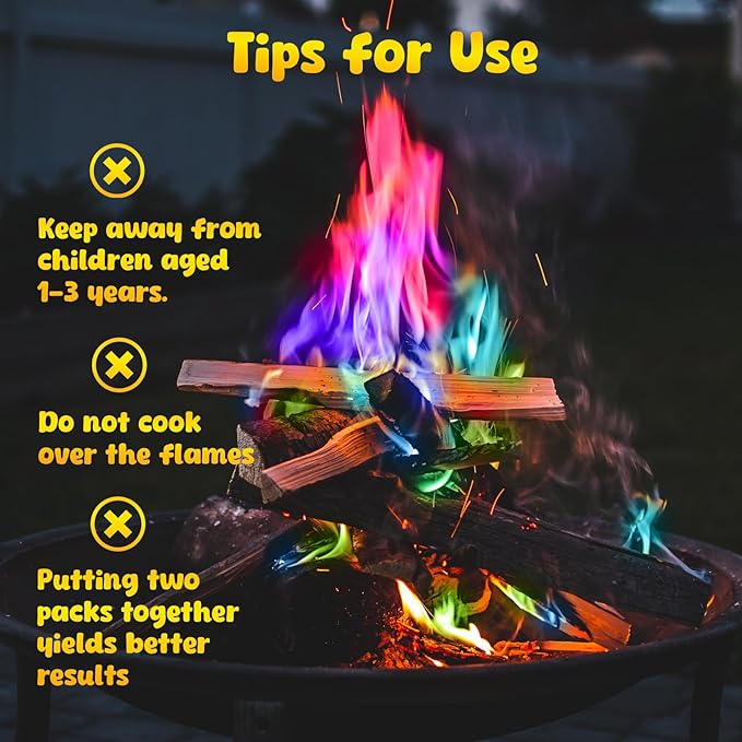 Hotdevil Fire Color Changing Packets (12Pack) Magical Flames Fire for Outdoor Campfires, Fire Pits, Fireplaces,Campfire Accessories, Compatible with Wood