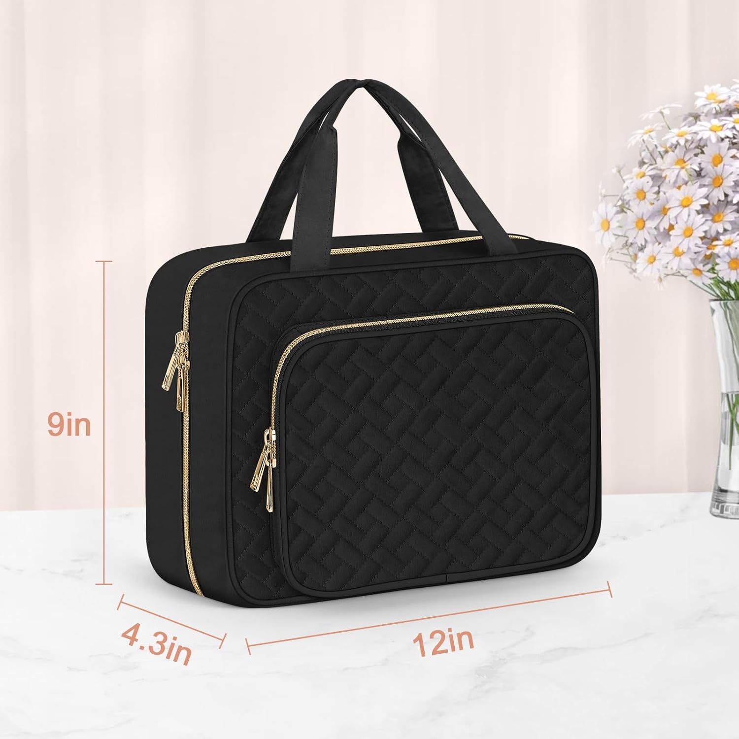 Wedama Toiletry Bag for Women, Large Cosmetic Travel Bag, Hanging Toiletry Bag for Bathroom, Thickened PVC Waterproof Makeup Bag, Toiletries Bag for Travel Business Trips and Camping, Black - Roamly