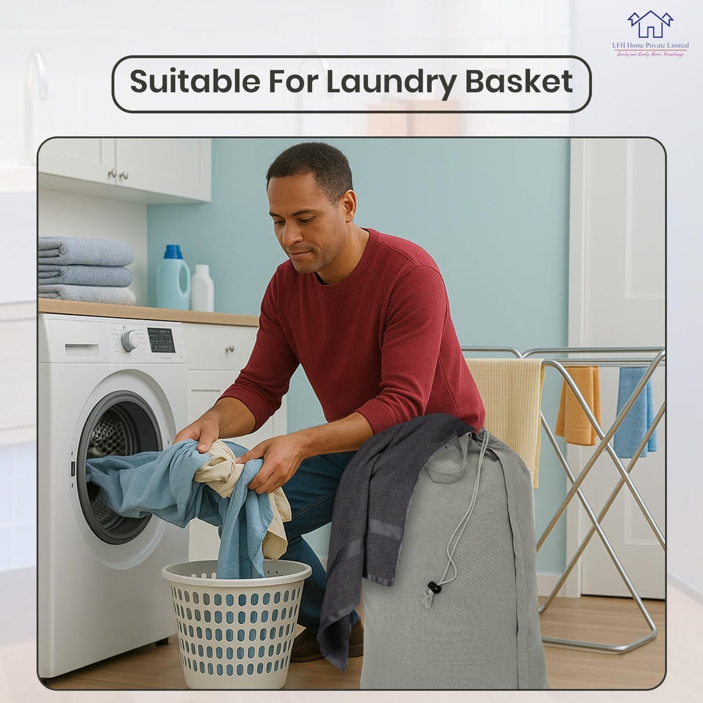 LFH Home Cotton Canvas Large Laundry Bag with Handle, Heavy Duty Drawstring Closure Washable Laundry Bags, School Travel, Home, Hotel, College Dorm, Organizer Sack, Toys Clothes 24x36 (Pack of 6)-Grey