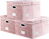 PRANDOM Jumbo Collapsible Storage Boxes with Lids Fabric Decorative Storage Bins Cubes Organizer Baskets with Cover Handles Divider for Bedroom Closet Living Room 23.2x15.7x11.6 Inch 3 Pack