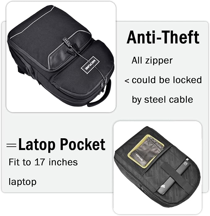 Travel Backpack Bag Anti-Theft Business Laptop Backpack with Lock,Large Daypack Travel bags for College Men & Women (Black)