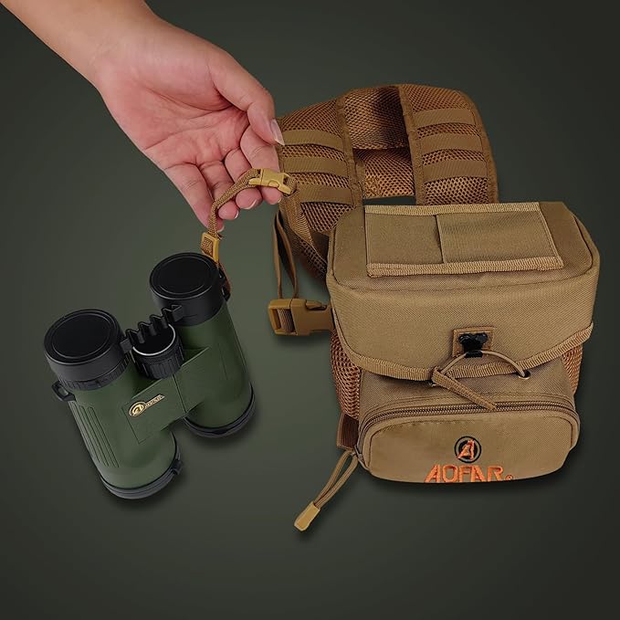 AOFAR Binocular Harness Chest Pack with Adjustable Strap, Lightweight and Large Capacity, Bino Case for Hunting, Hiking, Shooting, Beige