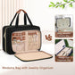 Wedama Toiletry Bag for Women, Hanging Travel Toiletry Bag with Jewelry Organizer Compartment Medium Makeup Bag, PVC Waterproof Cosmetic Travel Bag Trips Camping Bathroom, Black+Brown - Roamly