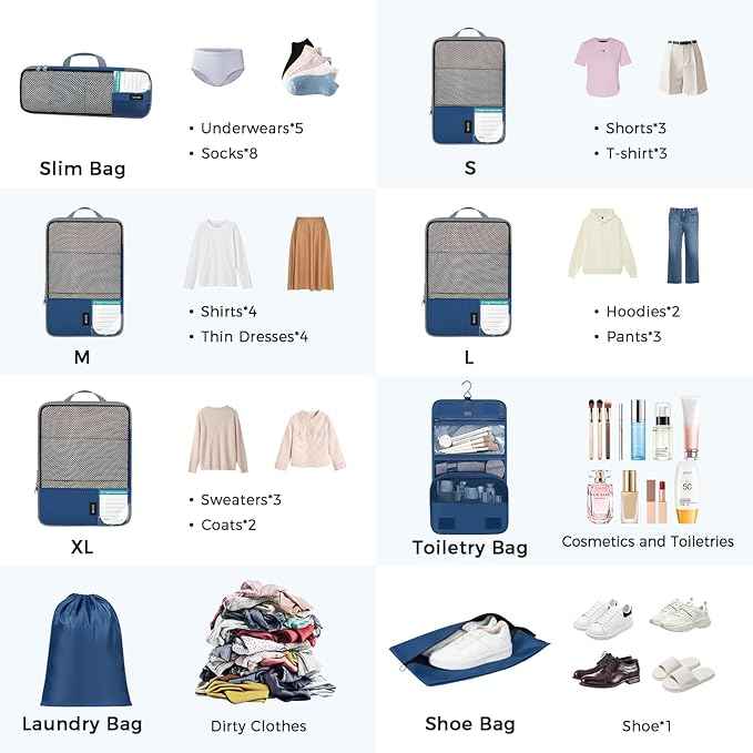 BAGAIL 4 Set/6 Set/8 Set Compression Packing Cubes Travel Accessories Expandable Packing Organizers(HalfMesh,8-Navy)