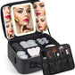 Mid-Size Makeup Bag with LED 1X5X10X20X30X Magnifying Mirror and Travel Makeup Train Case Cosmetic Organiser with Mirror and Separate Makeup Brush Panel, Portable Adjustable Divider, Black