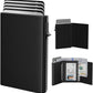 typecase Mens Wallet Card Holder: Pop Up Aluminum Case, Genuine Leather, Smart, RFID Blocking, Slim, Minimalist, Front Pocket - 9-14 Card Capacity | ID Window | Cash Slot (Deep Black)