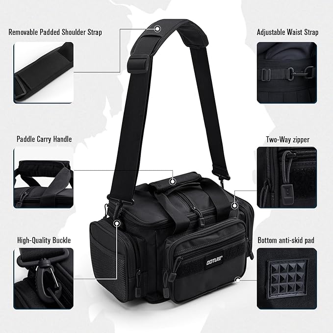 Goture Fishing Tackle Bag with 4 Tackle Boxes, Soft Side 600D Water-Resistant Cross Body Sling Fishing Bag, Small Saltwater Gear Storage Tactical Bags, Gifts for Men/Women (15.75"x9.45"x8.27")