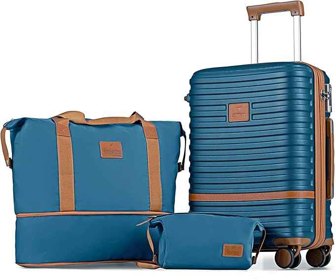 Joyway Carry On Luggage 20 Inch Expandable Suitcase with Spinner Wheel, 3 Piece Hard Shell Luggage Set with TSA Lock(Navy Blue)