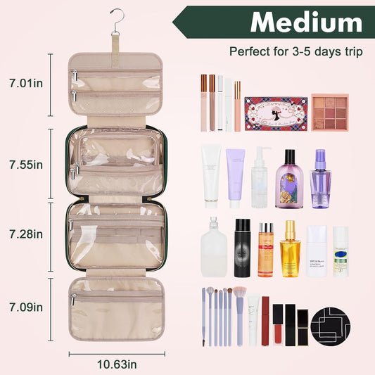 Wedama Toiletry Bag for Women, Medium Cosmetic Travel Bag, Hanging Toiletry Bag for Bathroom, Thickened PVC Waterproof Makeup Bag, Toiletries Bag for Travel Business Trips and Camping, Dark Green - Roamly
