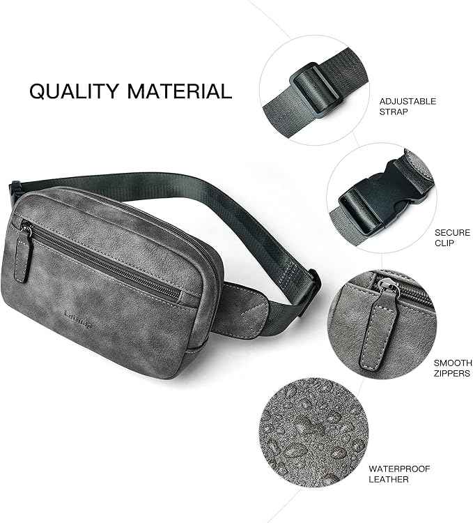 2L Fanny Packs Everywhere Belt Bag Small Fashion Crossbody Waist Pack Faux Leather Waterproof Sling Chest Bag For Women Trendy Grey