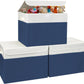 Large 17" 42 Quarts Collapsible Stackable Storage Bins with Lids [3-Pack] Foldable Fabric Linen Storage Boxes Cube, Closet Organizer Baskets with Label for Home (16.7 x 12 x 12", Navy Blue & White)