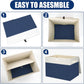 Large 17" 42 Quarts Collapsible Stackable Storage Bins with Lids [3-Pack] Foldable Fabric Linen Storage Boxes Cube, Closet Organizer Baskets with Label for Home (16.7 x 12 x 12", Navy Blue & White)