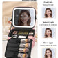 Relavel Travel Makeup Bag With LED Mirror, Compact Cosmetic Organizer Storage with Brush Compartment, 3 Colors in Adjustable Brightness, Adjustable Dividers, Make Up Train Case - Pink Bowknot