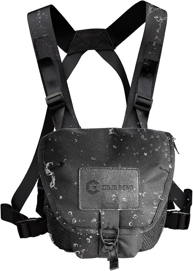 GAIARENA Binocular Harness Chest Pack, Waterproof Bino Harness with Rangefinder Pouch for 20x50 Binoculars Bino Chest Harness Adjustable Binocular Chest Pack for Hunting Hiking (Full Size)