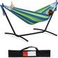 PNAEUT Double Hammocks with Stand for Outside, Portable Space Saving Heavy-Duty Steel Stand for Indoor Outdoor Patio with Carrying Bag, 450 lbs Capacity (Blue)