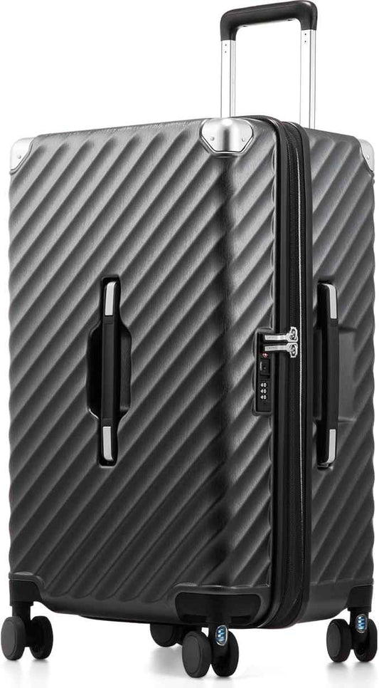 LUGGEX Trunk Luggage,KVT Expandable PC Hard Shell Medium Checked 24 Inch Suitcase with Shock - Absorbing Wheels & TSA Lock(EX-Pro,Charcoal Metallic,24 inch,72L - 80L)