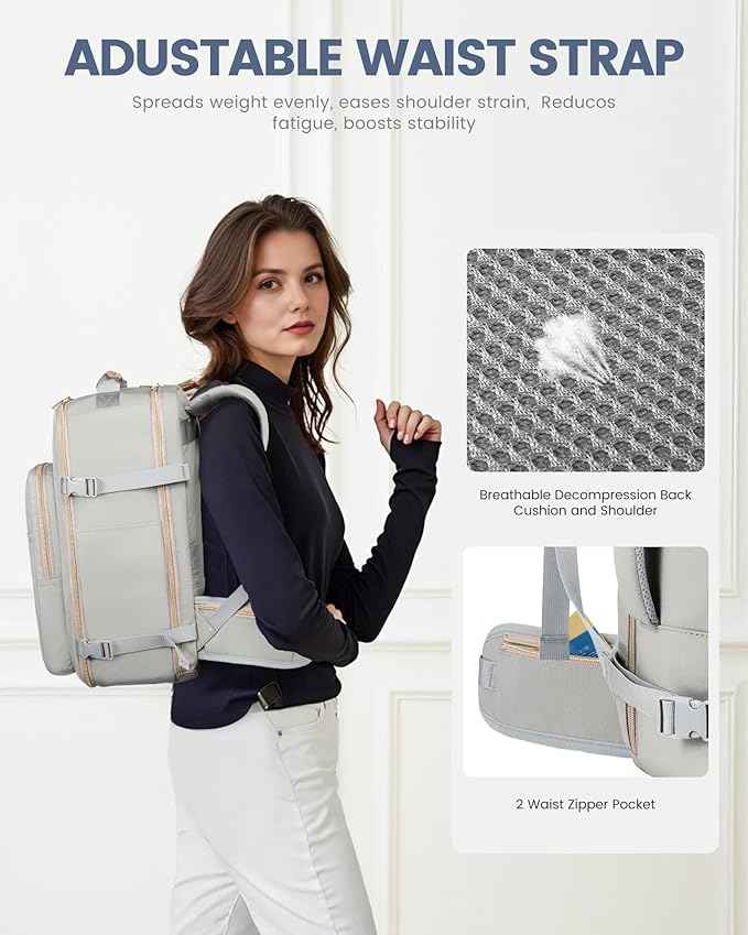 LOVEVOOK Travel Backpack for Women with Waist Strap,40L Cute Carry on Backpack Travels Essentials Personal Item Backpack for Traveling on Airplane,Large Carry on Luggage Travel Bag Flight Approved