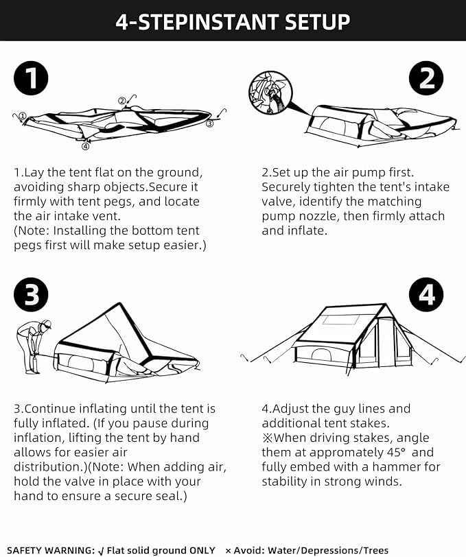Cotton Inflatable Camping Tent, 2-4 Person, Windproof Glamping Design with Skylight, Instant Setup (2~4person(10.2'L X 8'W X 7'H)-Green)