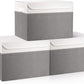 Large 17" 42 Quarts Collapsible Stackable Storage Bins with Lids [3-Pack] Foldable Fabric Linen Storage Boxes Cube, Closet Organizer Baskets with Label (16.7 x 12 x 12", Gray & White)