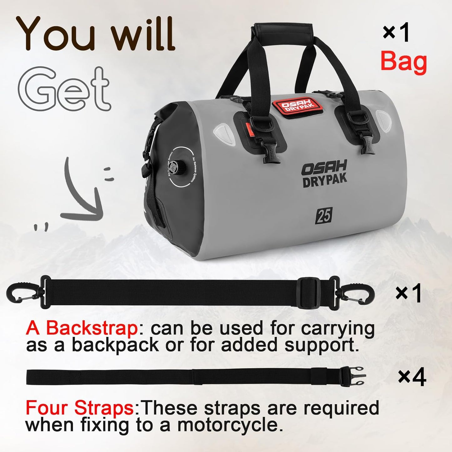 Waterproof Duffel Bag - Motorcycle Dry Bag Tail Bag with Large Storage Space, Waterproof Luggage Duffle Bags with Outer Mesh Zipper Pocket for Camping, Kayaking, Fishing & Traveling - Roamly