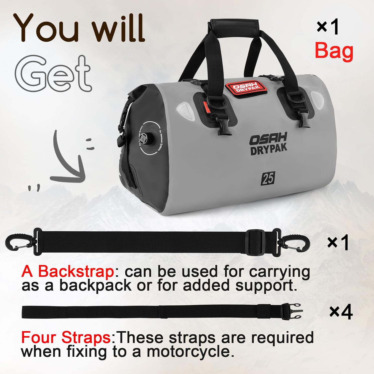 Waterproof Duffel Bag - Motorcycle Dry Bag Tail Bag with Large Storage Space, Waterproof Luggage Duffle Bags with Outer Mesh Zipper Pocket for Camping, Kayaking, Fishing & Traveling - Roamly