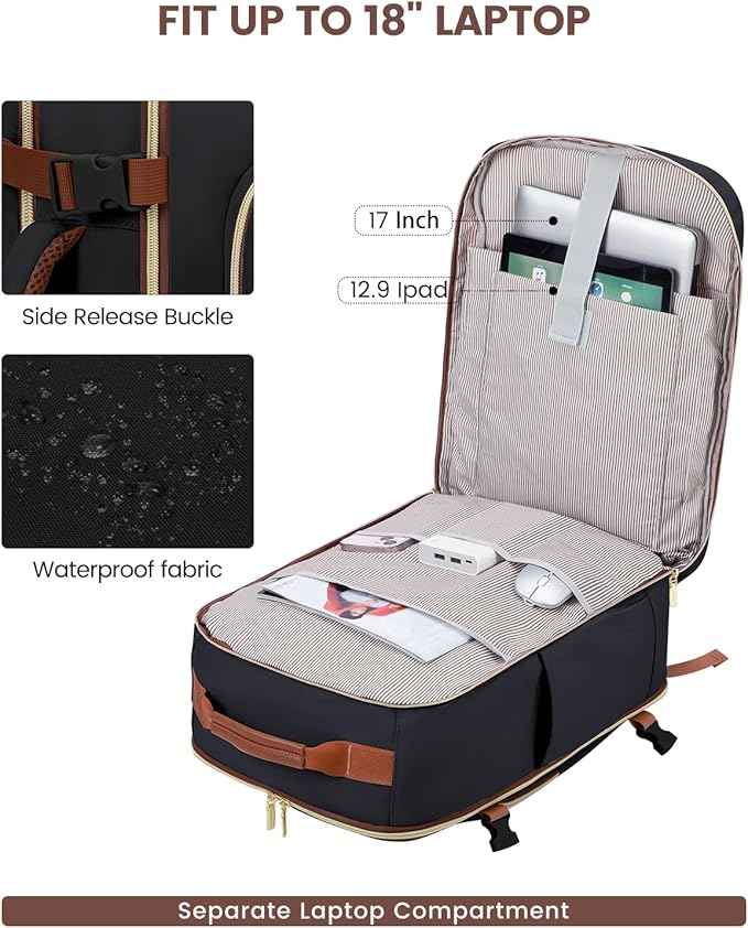 LOVEVOOK 50L Travel Backpack for Women & Men, Airline Approved Carry On Luggage with 3 Packing Cubes, TSA Overnight Bags, Waterproof Personal Item Bag, Weekender Essentials Backpacks fits 17" Laptop