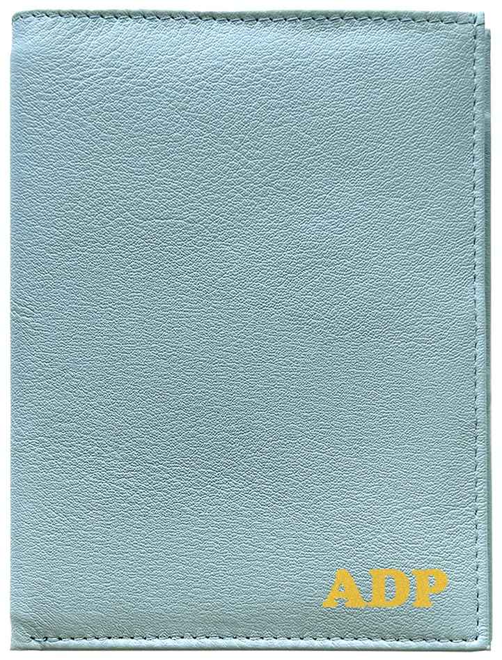 Deluxe Personalized Monogrammed Chambray RFID Leather Passport Wallet