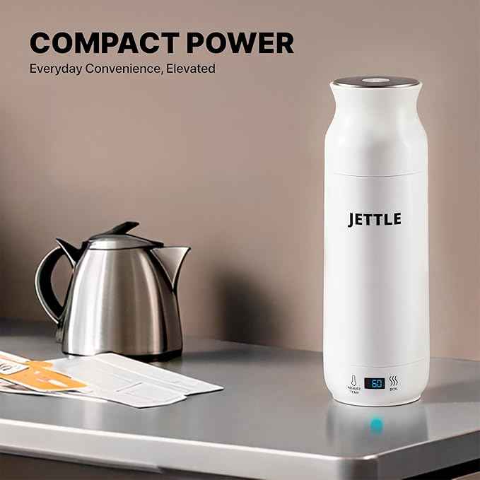 Jettle Electric Kettle - Travel Portable Heater for Coffee Tea Milk Soup - Stainless Steel Travel Water Boiler tea pot with Temperature Control - LED - Automatic Power Off - 450ml - Kitchen Appliance