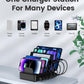 CREATIVE DESIGN 50W 6 Ports Multi Charger Station with 6 Charging Cables, USB Charging Dock for Multiple Devices, Compatible with Cellphone iPad Kindle Tablet and Other Electronic Devices