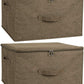 ANMINY 2PCS Storage Bins with Zipper Lids 36 Qt Lidded Fabric Storage Boxes Baskets Cubes with Handles Collapsible Washable Cotton Linen Closet Shelf Clothes Organizer Containers - Coffee, Large
