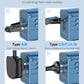 Universal Travel Adapter Offers 6.0A 3X 3.0A USB-C Ports, 2X 2.4A USB-A Ports and Multi AC Outlet, International Power Plug Adapter Worldwide Travel Charger for EU USA UK AUS (Blue)