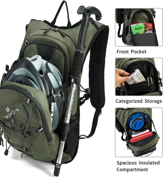 Hydration Backpack Pack with 2L Water Bladder 18L Hiking Backpack Women Men Lightweight Hydropack Insulated Daypack for Biking, Running, Festival - Roamly