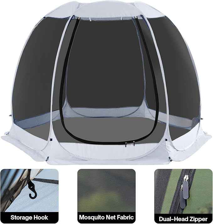 Alvantor Pop Up Screen House Gazebo with Mosquito Netting, Instant UV Resistant Sun Shelter for Patio & Backyard, Portable Canopy Tent for 2-10 Person