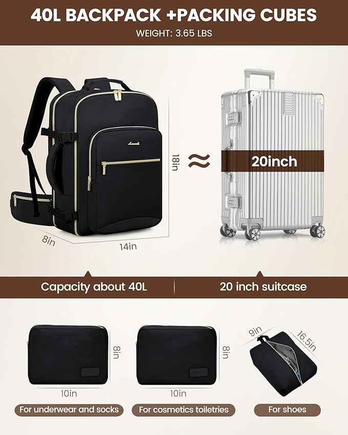 LOVEVOOK Travel Backpack for Women with Waist Strap,40L Cute Carry on Backpack Travels Essentials Personal Item Backpack for Traveling on Airplane,Large Carry on Luggage Travel Bag Flight Approved