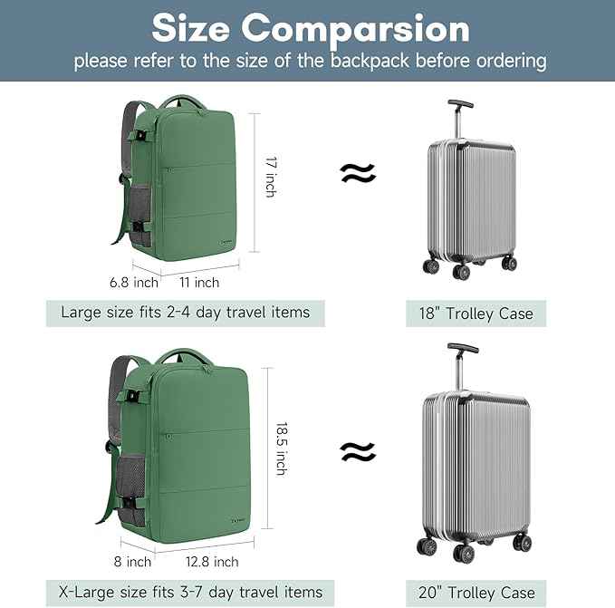 Taygeer Travel Backpack for Women Men, 40L Airline Approved Carry On Backpack with 17.3 inch Laptop Compartment, TSA Friendly Daypack, Backpack for Business Hiking Travel, Peridot Green