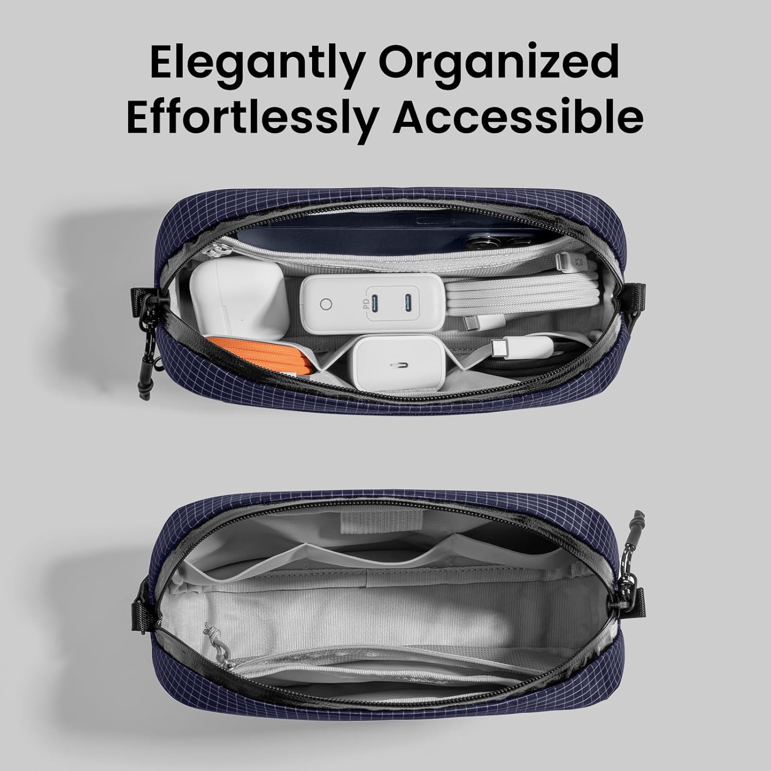 tomtoc Electronics Organizer Travel Case Performance, Water Resistant Bag Cable Tech Pouch Accessories, Carry Storage for Cord, Phone, Cables, Airpods, USB Flash Drive, Daily Items - Roamly