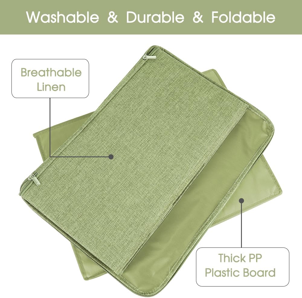 ANMINY 2PCS Storage Bins with Zipper Lids 36 Qt Lidded Fabric Storage Boxes Baskets Cubes with Handles Collapsible Washable Cotton Linen Closet Shelf Clothes Organizer Containers - Green, Large