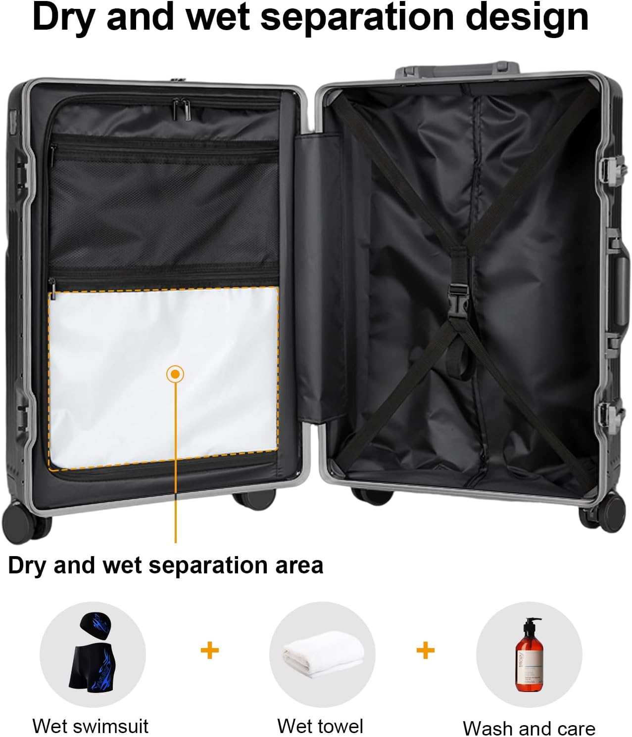 Zipperless Luggage, Polycarbonate Aluminum Hard Shell, Expandable Carry-On Suitcase with Spinner Wheels, Hard Shell Suitcase, 26 Inch Cabin - Roamly
