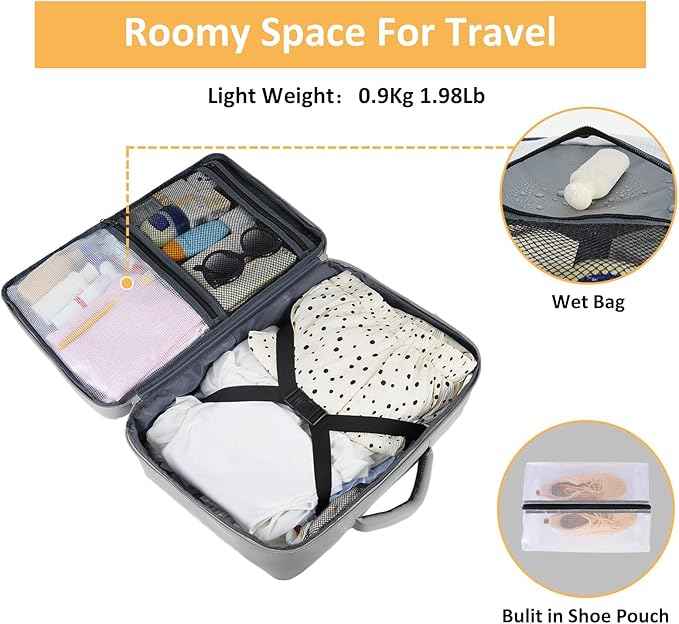 Taygeer Carry On Backpack for Men Women, Travel Backpack with Water Bottle Pocket & Shoe Pouch, Laptop Mochila 17.3inch Flight Approved, College Teacher Tote Bag for Business Travel, Grey