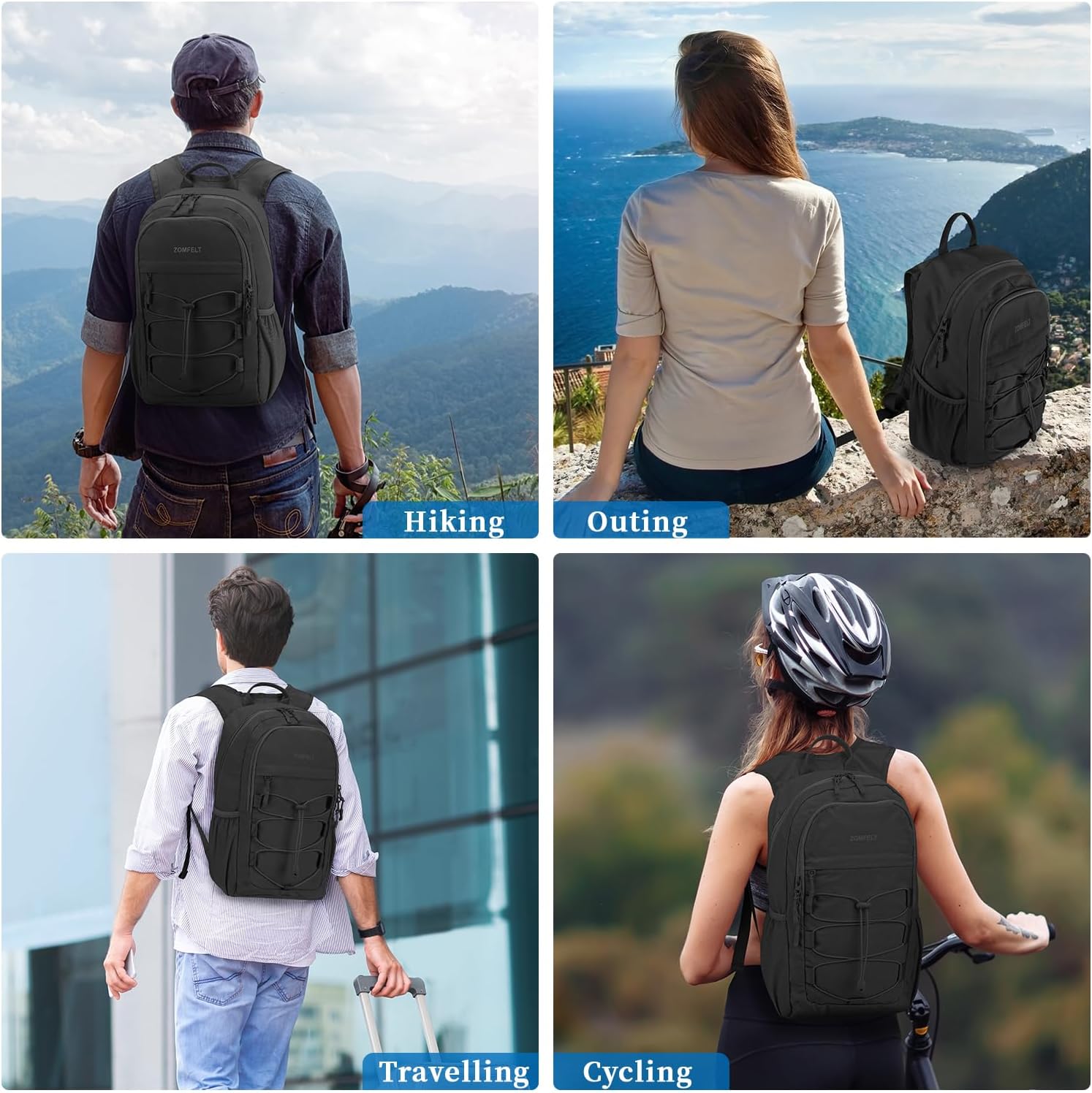 ZOMFELT Hiking Backpack for Women Men, 15L Lightweight Packable Backpack for Trip, Water Resistant Small Travel Backpacks, Foldable daypack for Hiking, Walking, Cycling, Camping, Black - Roamly